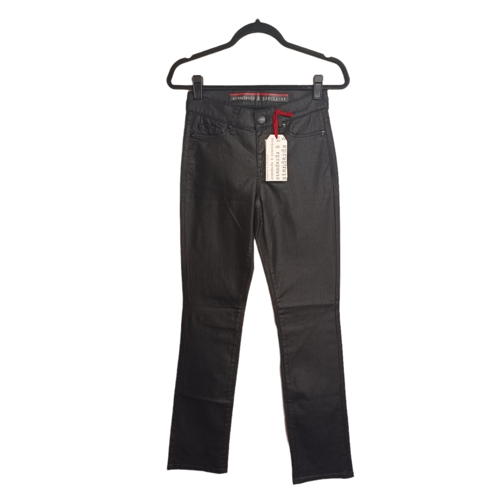 STANDARDS AND PRACTICES Black Sheen Shimmer Slim Leg Black Jean Pants 26 NWT